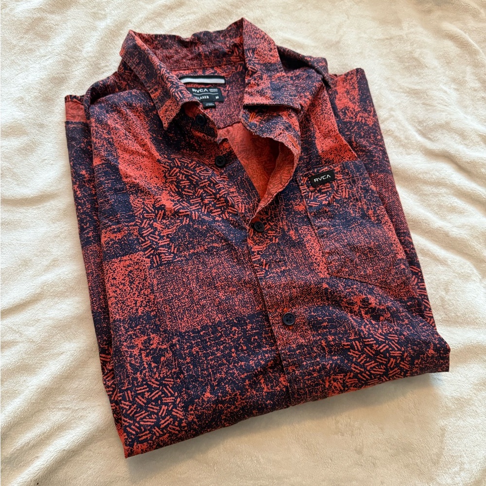 RVCA Medium Orange and Navy Men's Shirt